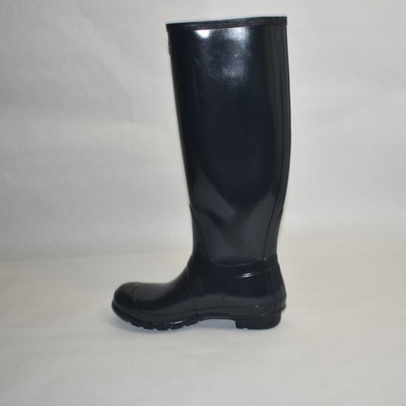 Hunter Original TALL Gloss Womens 7 BLACK Rain Boots w Knit  $225 Hunter Original Tall Gloss Waterproof Rain Boot SNOW DARK SLATE 7
